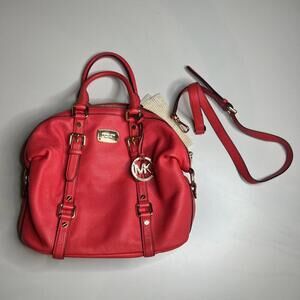 Michael Kors Pink Leather Satchel Crossbody Bag with Gold Hardware – MK Charm